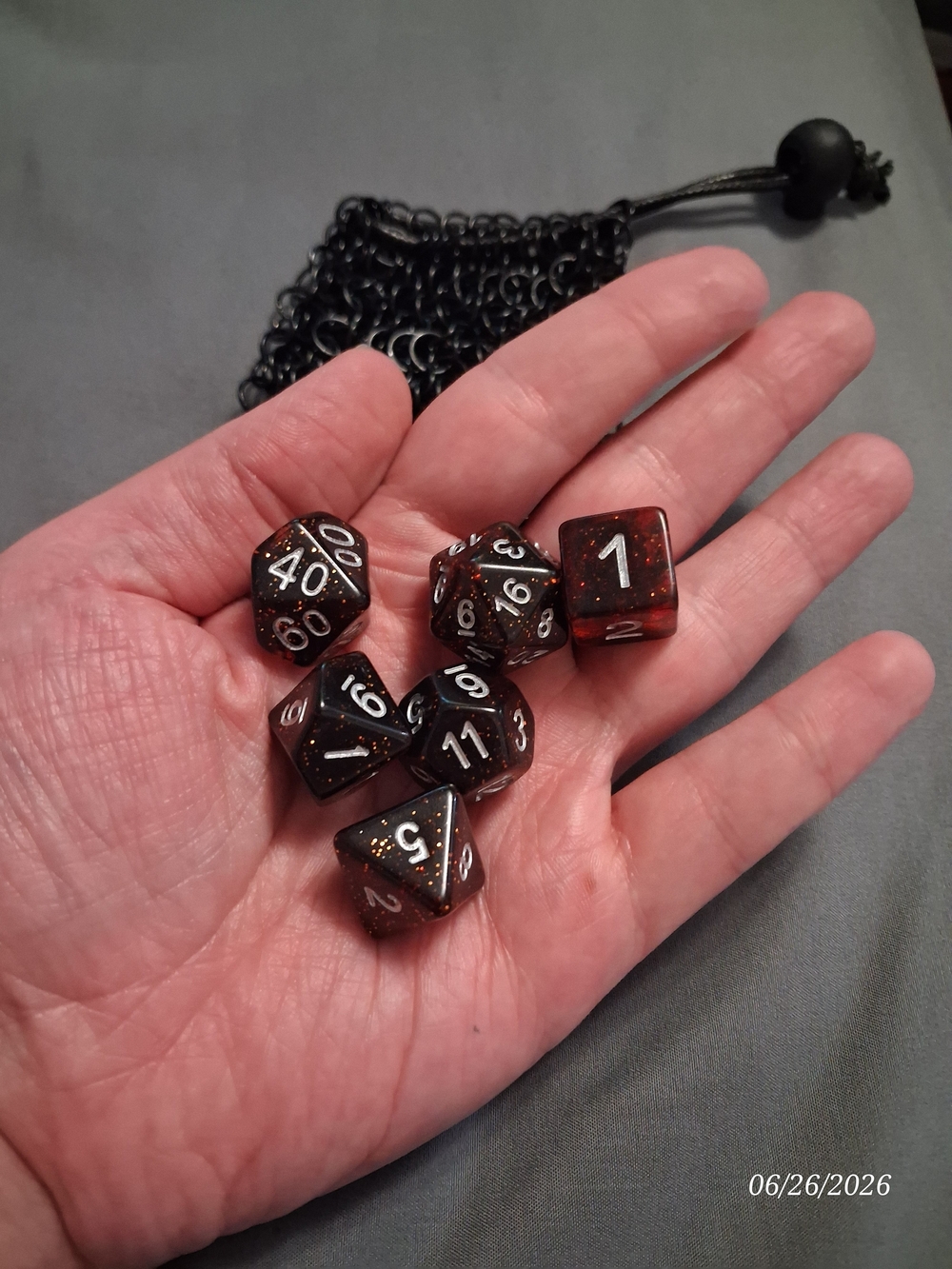 RPG Dice Set with Black Chainmail Dice Bag - Picture 3 of 3